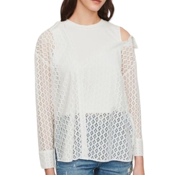 Maje Lalina Asymmetric Lace Top Trompe Oeil Blanc - Picture 7 of 9